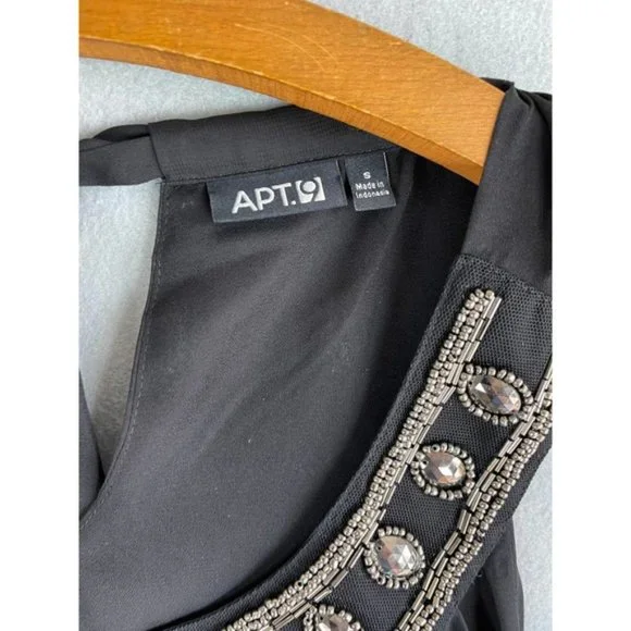 Apt. 9 Sleeveless Blouse Black Sleeveless Round Neck beaded Tie Back S - Picture 3 of 8